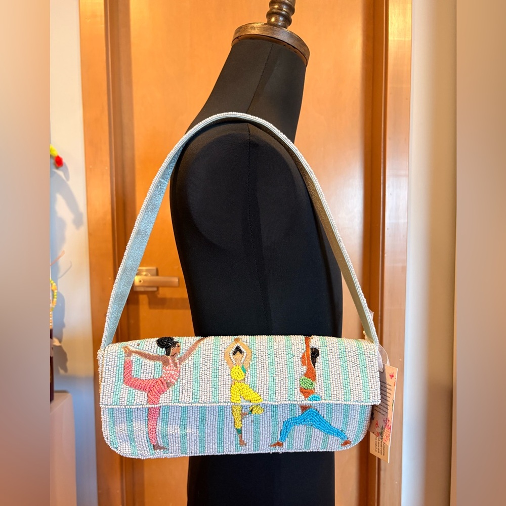 Beaded Yoga Dancer Shoulder Bag - Mint Multicolor